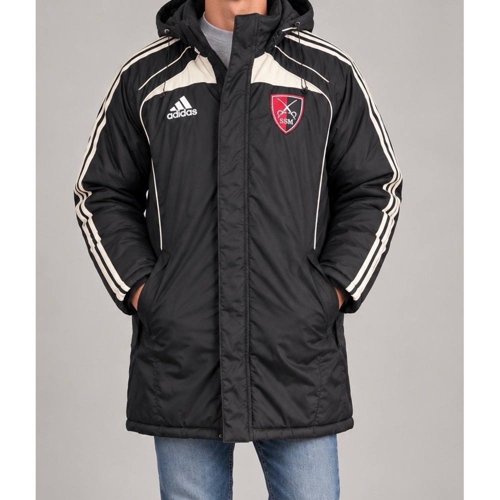 Adidas Mens Y2K Vtg SSM St Marys Soccer Stadium Parka Jacket Size S Black Nylon
